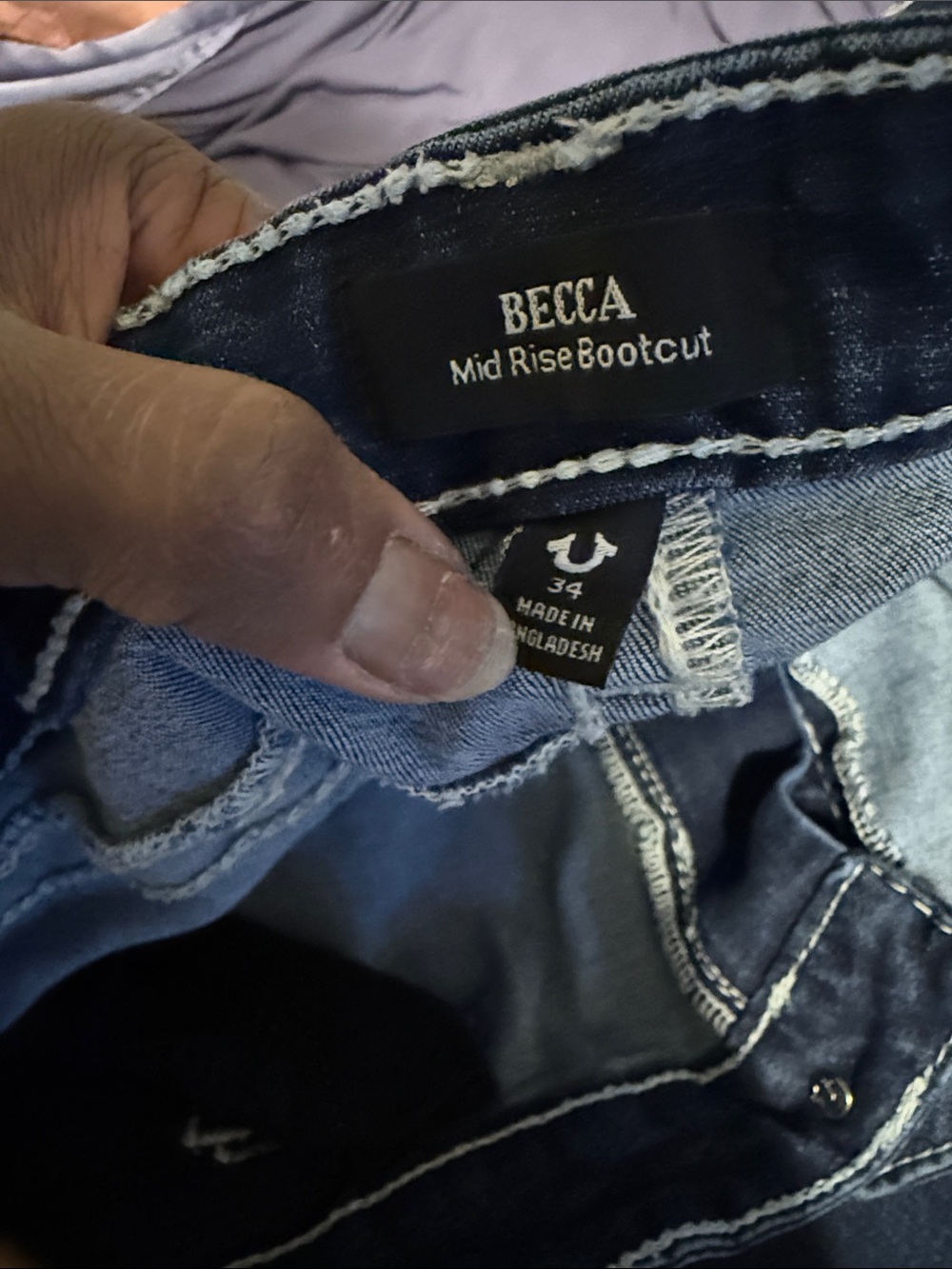 True Religion Dark Blue Bootcut Jeans with White Contrast Stitching - Picture 5 of 5